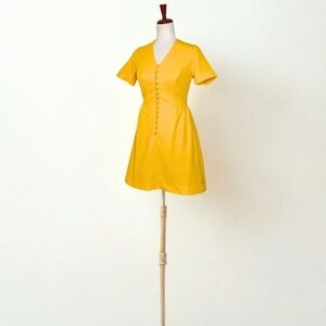 Vintage 60's Mod Bright Yellow Poly Stretch Mini Dress Size Small